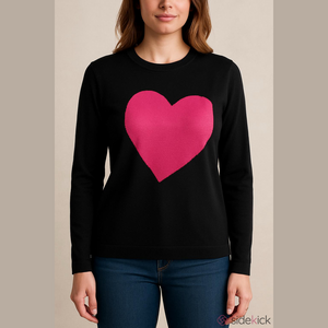 Tommy Hilfiger Black Crew Neck Sweater With Bright Pink Heart